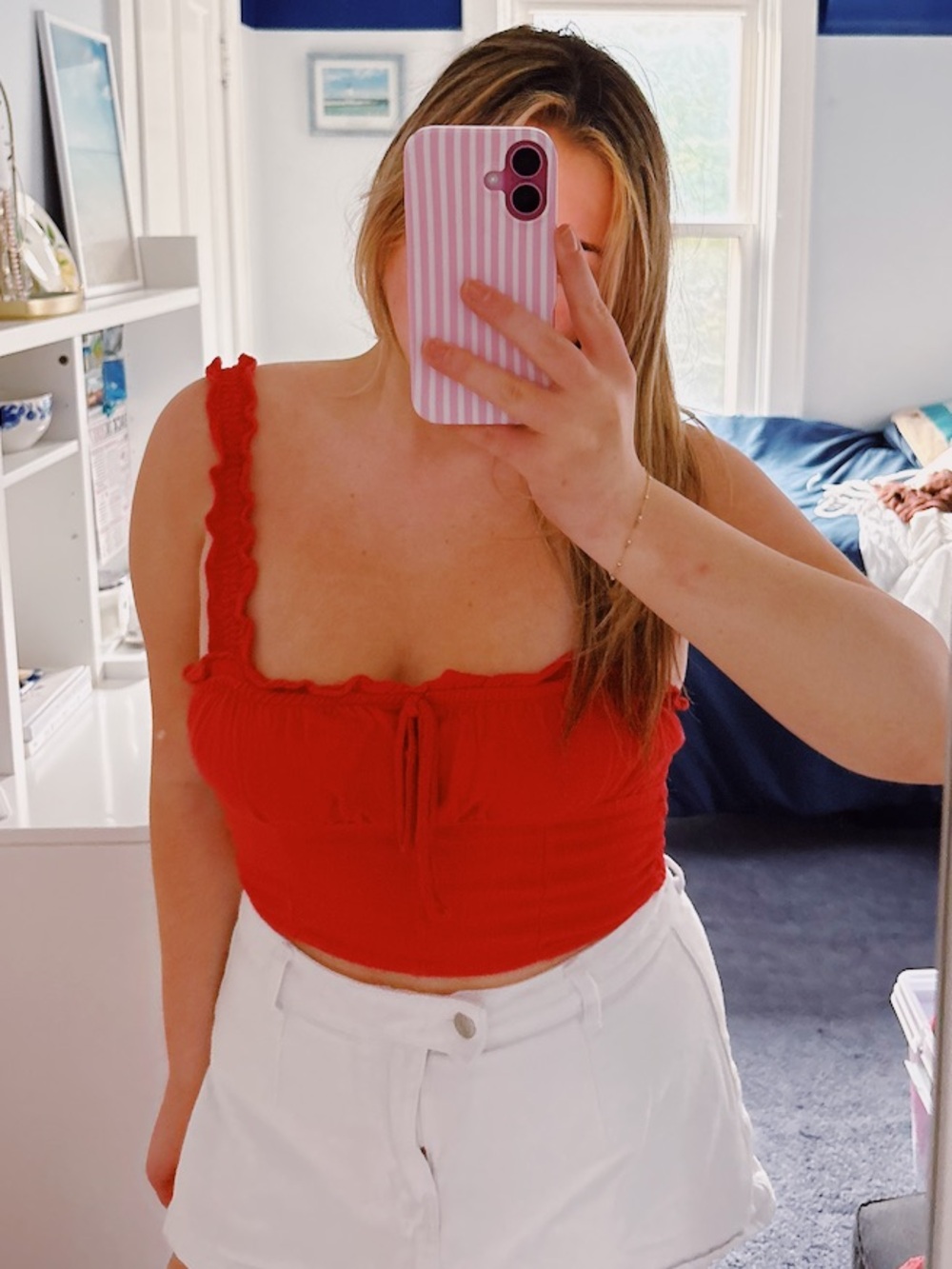 Red Ruffled Crop Tank Top - Women